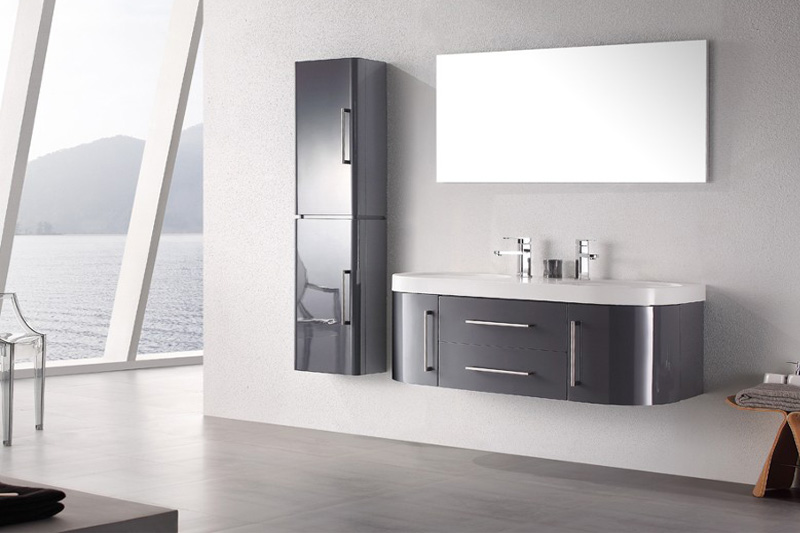 Meuble salle de bain double vasque 120 cm, 1 colonne, MIA GRIS