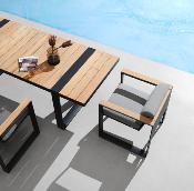 Ensemble repas de jardin haut de gamme aluminium et teck 6places - SOFY