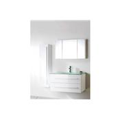 Meuble salle de bain simple vasque 90 cm, 1 colonne, 1 miroir armoire, NOE BLANC
