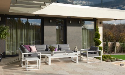 Salon de jardin d'angle en aluminium, COMO PLUS