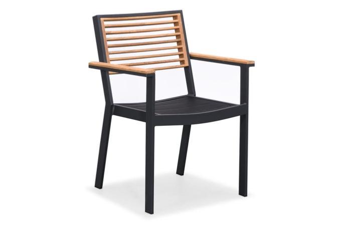 Fauteuil de repas extérieur aluminium et teck - YORK NOIR