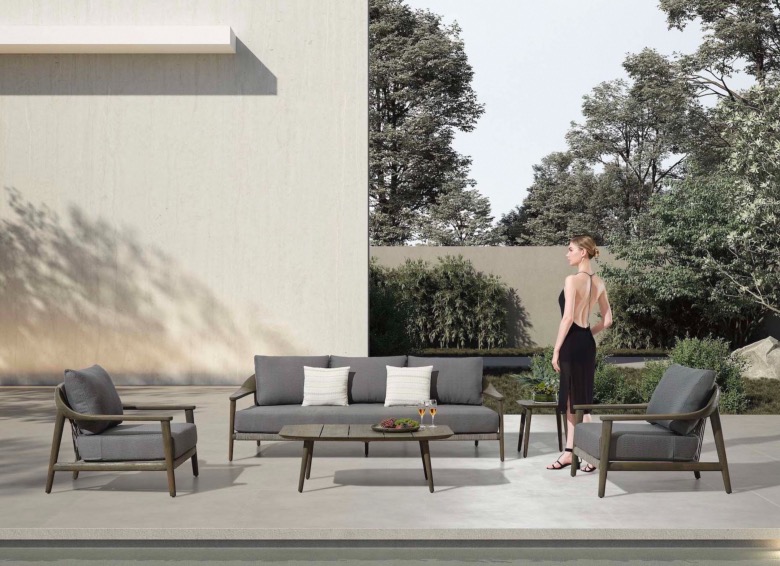 Mobilier de jardin de luxe design en teck massif 5 places - COME BIS