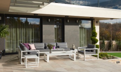 Salon de jardin d'angle en aluminium, COMO PLUS