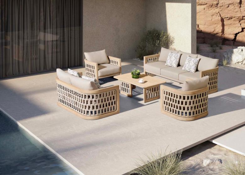 Grand salon de jardin luxe en teck et en corde 7 places - PALMA XL