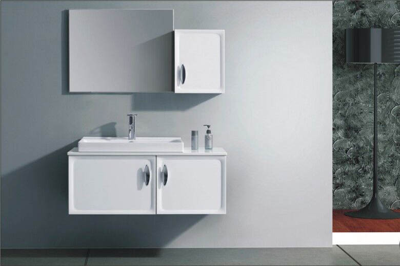 Meuble salle de bain simple vasque 90 cm, 1 colonne, PIA BLANC