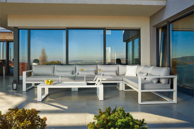 Salon de jardin d'angle en aluminium, COMO CHIC