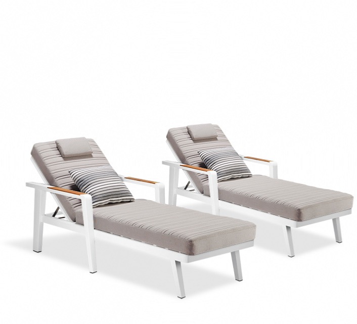 Duo de bains de soleil en aluminium et teck, LOVY BLANC