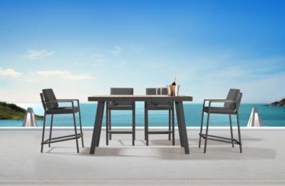 Table/bar en aluminium et teck avec 6 fauteuils, NOFFY BAR NOIR