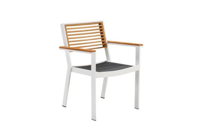 Fauteuil de repas extérieur aluminium et teck - YORK BLANC