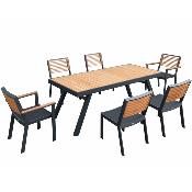 Ensemble repas en aluminium et en teck 200X90cm, YORK