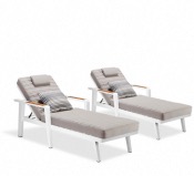 Duo de bains de soleil en aluminium et teck, LOVY BLANC