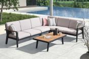 Salon de jardin d'angle en aluminium et en teck, LOVY COSY