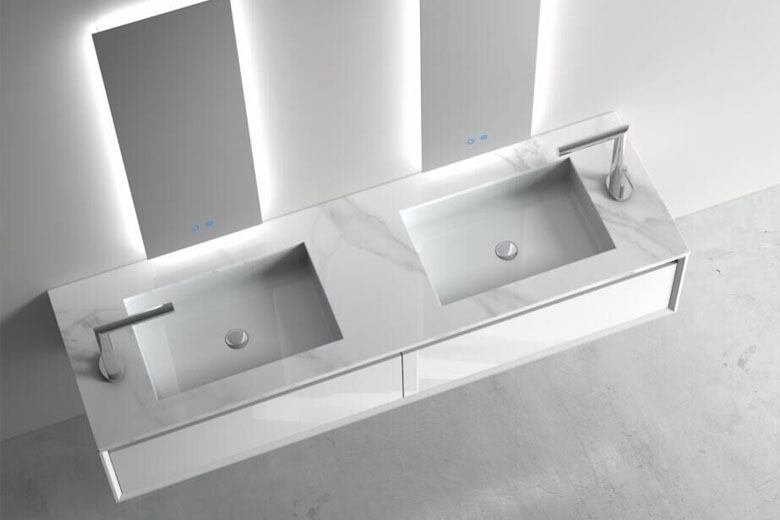 Meuble salle de bain double vasque 180 cm, ABY Blanc