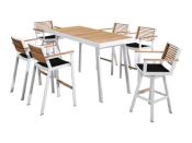 Table en aluminium et teck avec 6 fauteuils, YORK BAR