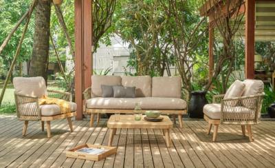 Salon de jardin en corde tressée et bois d'acacia, FIDJI