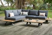 	Canapé d'angle d'extérieur en aluminium et en bois d'acacia, ALVY