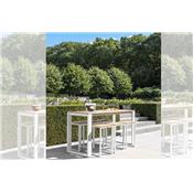 Table haute en aluminium et teck avec 6 tabourets, COMO