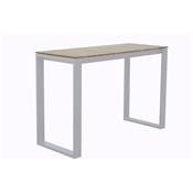 Table haute en aluminium et teck avec 6 tabourets, FERMO