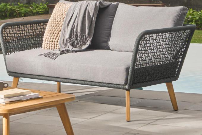 Salon de jardin en corde tressée et bois d'acacia, ANNA